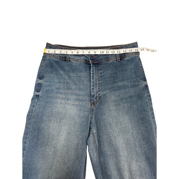 OAT New York Wide-Leg Denim Jeans Raw-Hem Blue Womens Size 10/30 - Picture 4 of 8